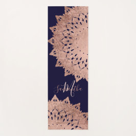 Marineblauw roos gouden boho mandala monogram yogamat