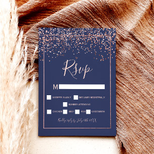 marineblauw Roos gouden confetti typografie rsvp Briefkaart