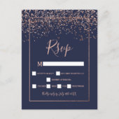 marineblauw Roos gouden confetti typografie rsvp Briefkaart (Voorkant)