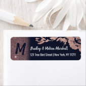 Marineblauw Roos Gouden Glitter Bloemen Adres Etiket (Insitu)