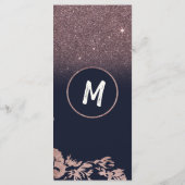 Marineblauw Roos Gouden Glitter Bloemen Trouwprogr Programmakaart (Achterkant)