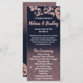 Marineblauw Roos Gouden Glitter Bloemen Trouwprogr Programmakaart (Voorkant / Achterkant)