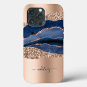 Marineblauw & Roos Gouden Glitter Marmer Modern Case-Mate iPhone Case (Achterkant)