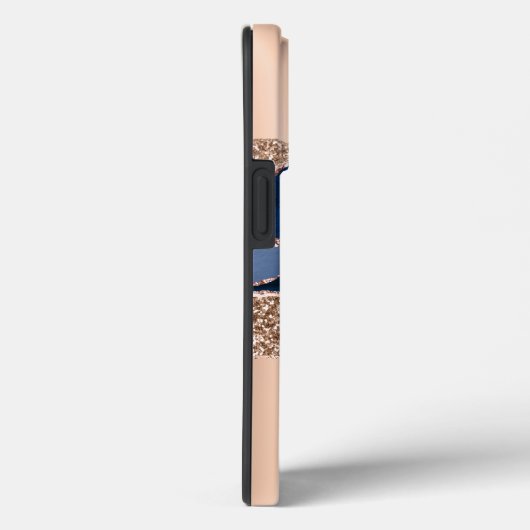 Marineblauw & Roos Gouden Glitter Marmer Modern Case-Mate iPhone Case (Achterkant / Rechts)