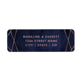 Marineblauw & Roos Gouden Lijnen Bruiloft Retourad Etiket