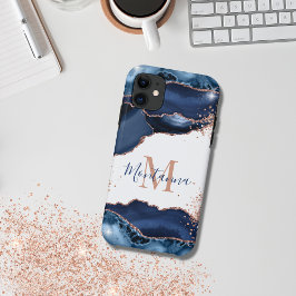 Marineblauw Roos gouden marmeren agaat gepersonali Case-Mate iPhone Case