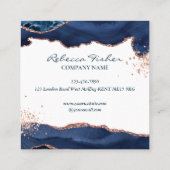 Marineblauw Roos gouden marmeren agaat gepersonali Vierkante Visitekaartje (Achterkant)