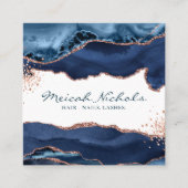 Marineblauw Roos gouden marmeren agaat gepersonali Vierkante Visitekaartje (Voorkant)