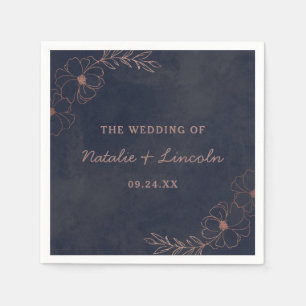 Marineblauw & Roos Goudfolie Chique Bruiloft Monog Servet