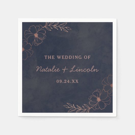 Marineblauw & Roos Goudfolie Chique Bruiloft Monog Servet (Voorkant)