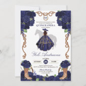 Marineblauw Roos laarzen Charro Vestidos Quince An Kaart (Voorkant)
