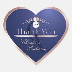 Marineblauw Rose Goud Frame Logo Monogram Bedankt Hart Sticker