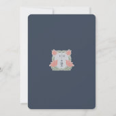 Marineblauw Roze Art Nouveau Bloemenbruiloft Kaart (Achterkant)