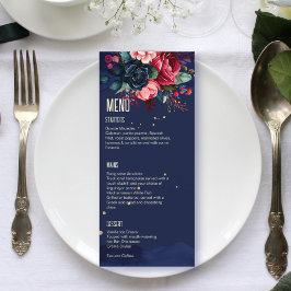 Marineblauw roze blauwe bloemen menutemplate menu