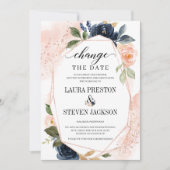 Marineblauw Roze Bloem Motief Geometrisch Frame Wi Kaart (Voorkant)