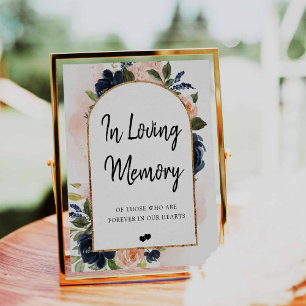 Marineblauw Roze Bloemboog Frame 'In Loving Memory Poster
