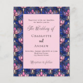 Marineblauw roze bloemen retro bruiloft uitnodigin (Voorkant)