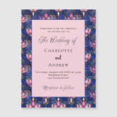 Marineblauw roze bloemen retro luxe bruiloft magnetische uitnodiging (Voorkant)