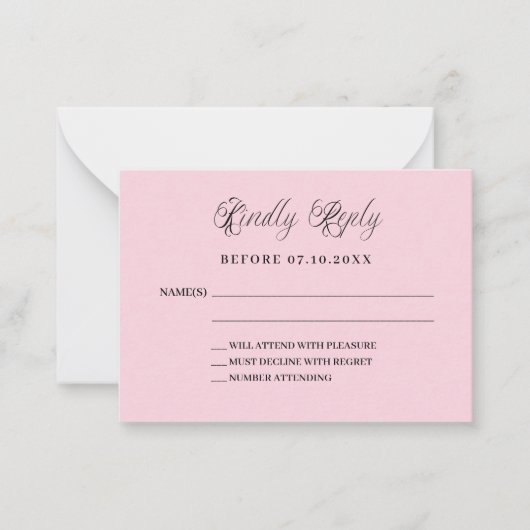 Marineblauw roze bloemetjes bruiloft reactie RSVP Notitiekaartje (Voorkant)