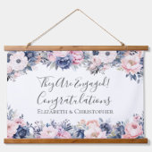Marineblauw roze bloemig botanisch Verloving banne Hangend Wandkleed (Voorkant)