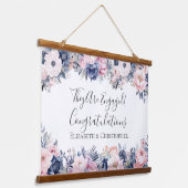 Marineblauw roze bloemig botanisch Verloving banne Hangend Wandkleed (Gebogen)