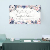 Marineblauw roze bloemig botanisch Verloving banne Spandoek (Beurs)