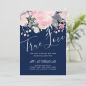 Marineblauw Roze Bloemig Modern Huwelijksbudget (Staand voorkant)