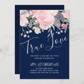 Marineblauw Roze Bloemig Modern Huwelijksbudget (Voorkant / Achterkant)