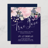 Marineblauw Roze Bloemig Modern Huwelijksbudget (Voorkant / Achterkant)