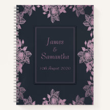 Marineblauw & Roze Delicate Rozen Rand | Bruiloft