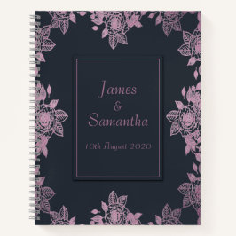 Marineblauw & Roze Delicate Rozen Rand | Bruiloft Notitieboek