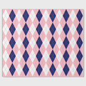 Marineblauw Roze Donkergrijs Wit XL Argyle Cadeaupapier (Vlak)