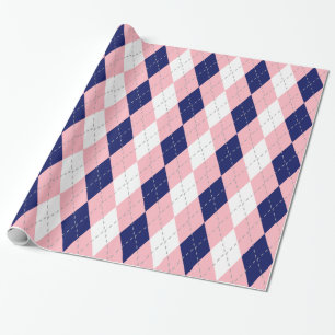 Marineblauw Roze Donkergrijs Wit XL Argyle Cadeaupapier