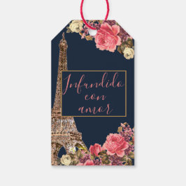 Marineblauw Roze "doordrenkt met liefde" gepersona Cadeaulabel