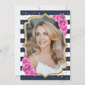 Marineblauw roze foto 50e verjaardag kaart (Achterkant)