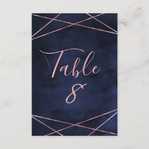 Marineblauw & Roze Goud Geometrische Tafel Nummers Kaart
