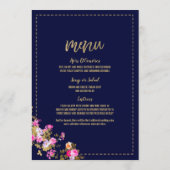 marineblauw roze gouden bloemen menu (Achterkant)