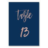 Marineblauw & roze gouden glamorieuze bruiloft taf kaart (Voorkant)