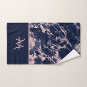Marineblauw & Roze Gouden Marmer Monogram Elegante Bad Handdoek (Handdoek)