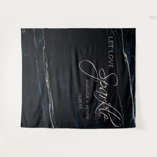 Marineblauw & roze gouden marmeren artistieke brui wandkleed (Voorkant (horizontaal))