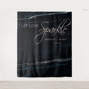 Marineblauw & Roze Gouden Marmeren Artistieke Brui Wandkleed