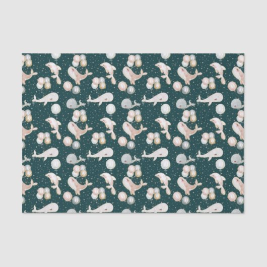 marineblauw roze grijs walvis dolfijnballon tissuepapier (Voorkant)