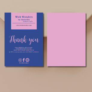 Marineblauw roze minimalistische kaars maken bedankkaart