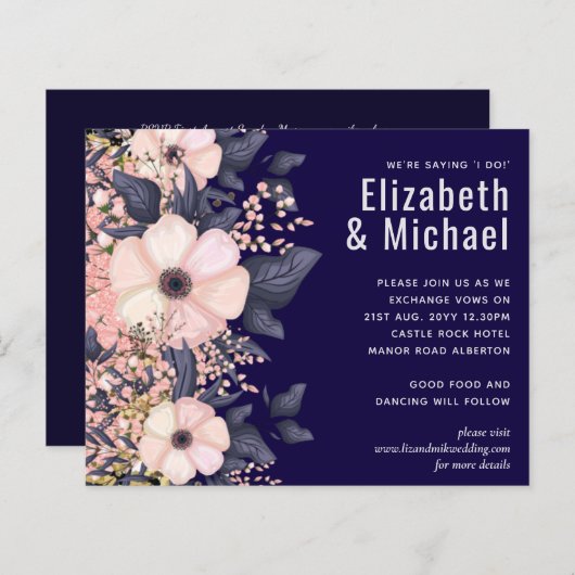 Marineblauw Roze Modern Huwelijksbudget (Voorkant / Achterkant)