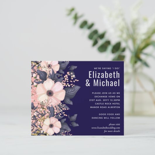 Marineblauw Roze Modern Huwelijksbudget (Staand voorkant)