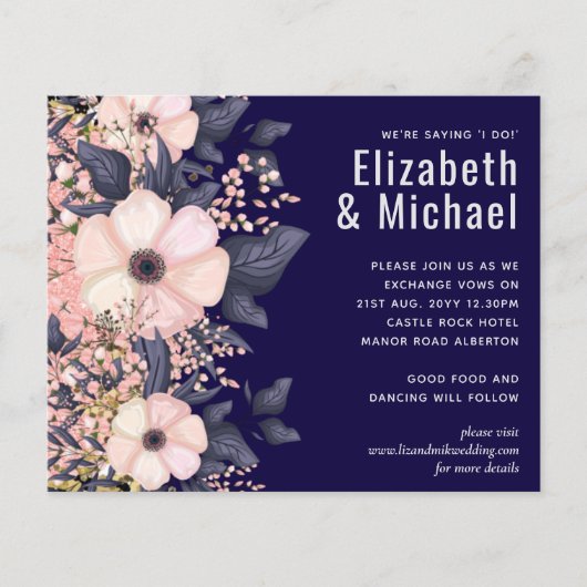 Marineblauw Roze Modern Huwelijksbudget (Voorkant)