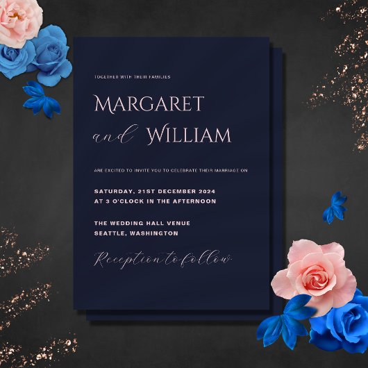 Marineblauw & Roze Moderne minimalistische elegant Kaart