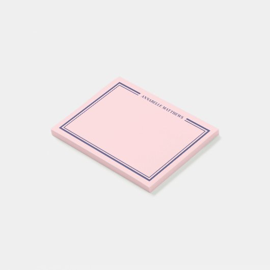 Marineblauw Roze Monogram Post-it® Notes (Schuin)