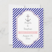 Marineblauw, roze nautische bruiloft Save the Date Kaart (Voorkant)
