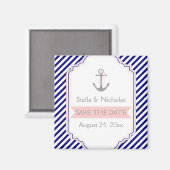 Marineblauw, roze nautische bruiloft Save the Date Magneet (Voorkant / Achterkant)